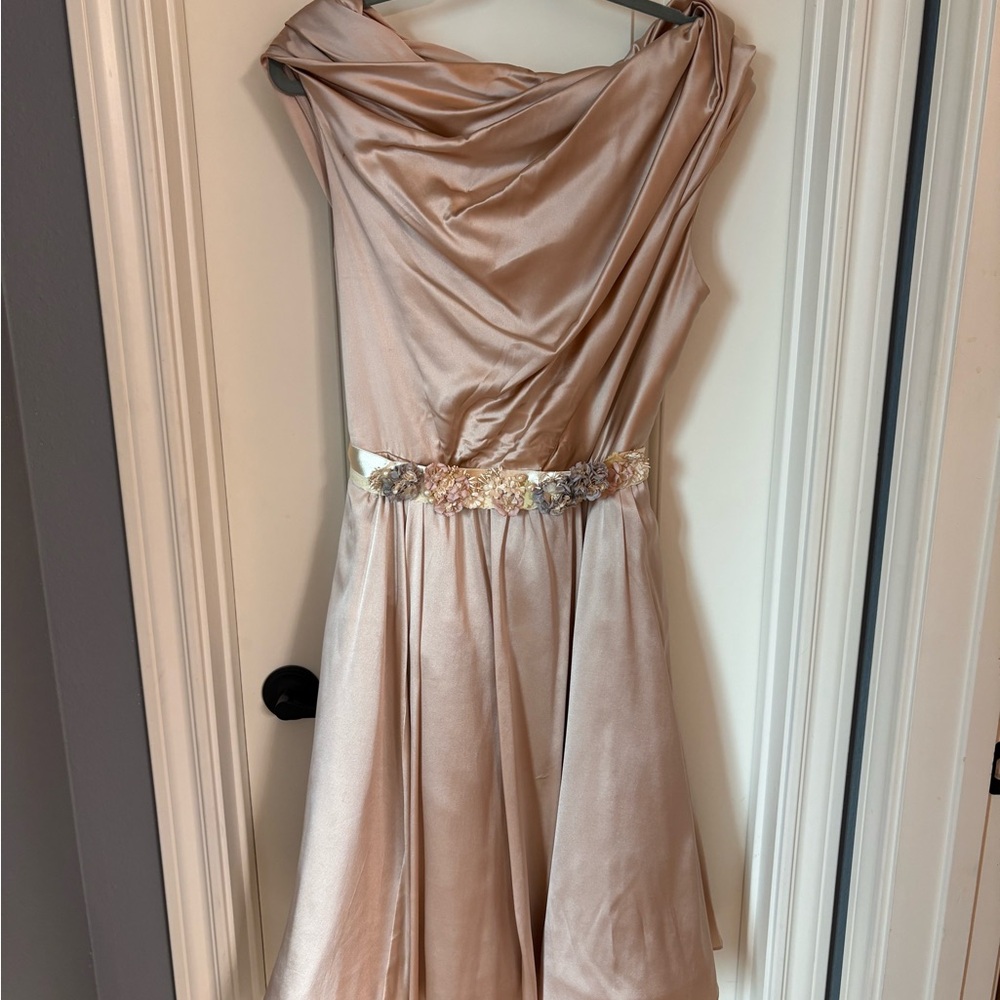 Anthropologie Blush Satin Off-Shoulder Dress
